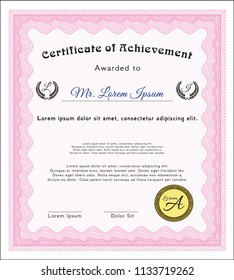 Pink Diploma template. Easy to print. Detailed. Nice design. 