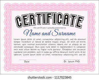 Pink Diploma template. Elegant design. Detailed. With quality background. 