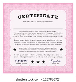 Pink Diploma template. Elegant design. With linear background. Detailed. 