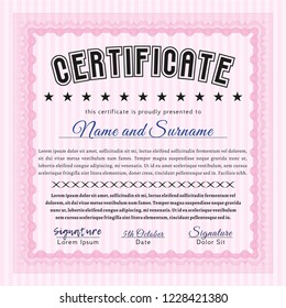 Pink Diploma template. Excellent design. Customizable, Easy to edit and change colors. With background. 