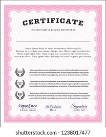 Pink Diploma template. Excellent design. With background. Vector illustration. 