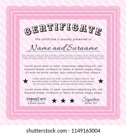 Pink Diploma template. Good design. With guilloche pattern and background. Customizable, Easy to edit and change colors. 