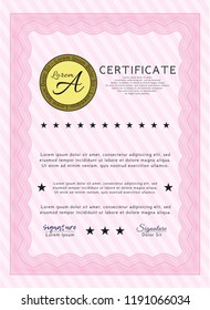 Pink Diploma template. Good design. Detailed. With great quality guilloche pattern. 