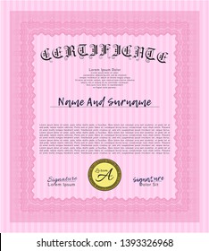 Pink Diploma template. Good design. Printer friendly. Customizable, Easy to edit and change colors. 
