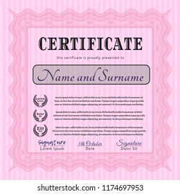 Pink Diploma template. With guilloche pattern and background. Nice design. Customizable, Easy to edit and change colors. 
