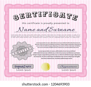 Pink Diploma template. With guilloche pattern. Customizable, Easy to edit and change colors. Good design. 