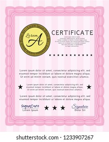 Pink Diploma template. With guilloche pattern and background. Customizable, Easy to edit and change colors. Superior design. 