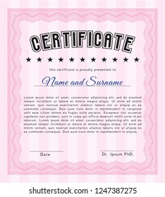 Pink Diploma template. With guilloche pattern. Superior design. Vector illustration. 