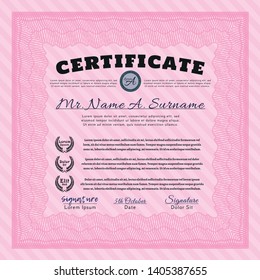 Pink Diploma template. With guilloche pattern. Beauty design. Vector illustration. 