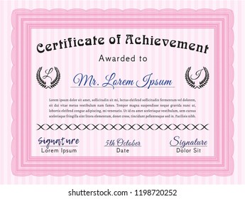 Pink Diploma template. With linear background. Detailed. Beauty design. 