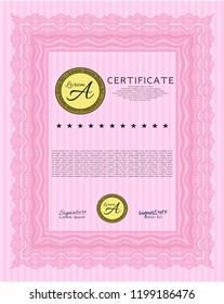 Pink Diploma template. With linear background. Perfect design. Customizable, Easy to edit and change colors. 