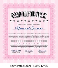 Pink Diploma template. With linear background. Sophisticated design. Customizable, Easy to edit and change colors. 