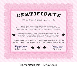 Pink Diploma template. Lovely design. With background. Vector illustration. 