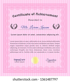 Pink Diploma template. Money design. Vector illustration. With quality background. 