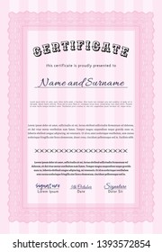 Pink Diploma template. Money design. Vector illustration. Easy to print. 