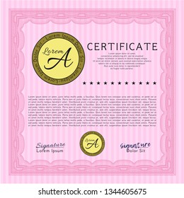 Pink Diploma template. Money Pattern. Easy to print. Detailed. 