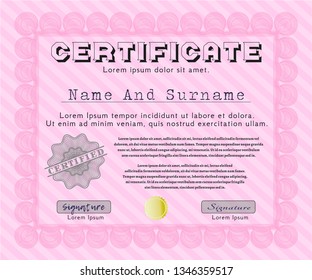 Pink Diploma template. Money Pattern design. With quality background. Customizable, Easy to edit and change colors. 