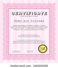Pink Diploma template. Money Pattern design. Customizable, Easy to edit and change colors. With complex background. 