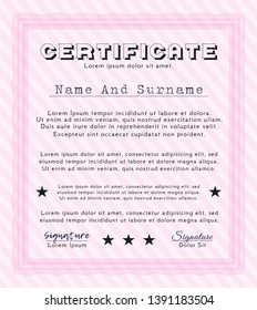 Pink Diploma template. Money Pattern. Detailed. Complex background. 
