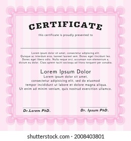 Pink Diploma template.  Money Pattern.  Complex background.  Detailed. 