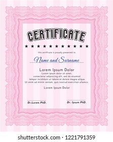 Pink Diploma template. Money style design. Detailed. With complex background. 