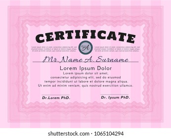 Pink Diploma template. Perfect design. Detailed. With quality background. 