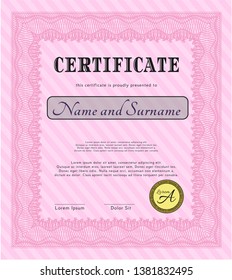 Pink Diploma template. Perfect design. Complex background. Customizable, Easy to edit and change colors. 