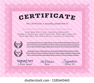 Pink Diploma template. Printer friendly. Detailed. Artistry design. 