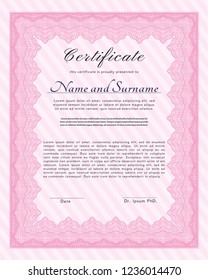 Pink Diploma template. Printer friendly. Vector illustration. Excellent design. 