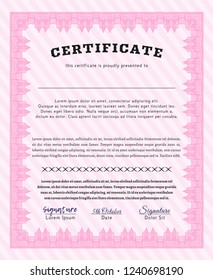 Pink Diploma template. Printer friendly. Vector illustration. Money style design. 