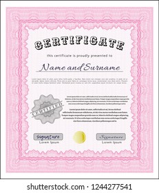 Pink Diploma template. Printer friendly. Detailed. Elegant design. 
