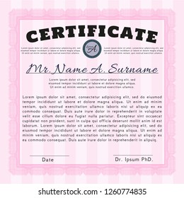 Pink Diploma template. Printer friendly. Vector illustration. Modern design. 