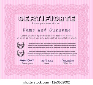 Pink Diploma template. Printer friendly. Vector illustration. Perfect design. 