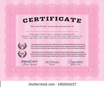 Pink Diploma template. Printer friendly. Customizable, Easy to edit and change colors. Perfect design. 