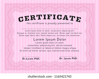 Pink Diploma template. With quality background. Nice design. Detailed. 