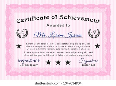 Pink Diploma template. With quality background. Nice design. Vector illustration. 