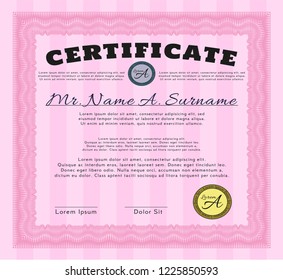 Pink Diploma template. Retro design. Easy to print. Customizable, Easy to edit and change colors. 