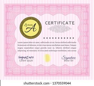 Pink Diploma template. Retro design. With complex background. Vector illustration. 
