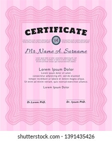 Pink Diploma template. Retro design. With quality background. Vector illustration. 