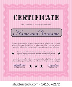 Pink Diploma template. Retro design. Detailed. With quality background. 
