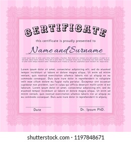 Pink Diploma template. Sophisticated design. With quality background. Customizable, Easy to edit and change colors. 