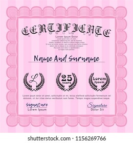 Pink Diploma template. Vector illustration. Easy to print. Excellent design. 