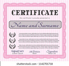 Pink Diploma. Vector illustration. Easy to print. Modern design. 