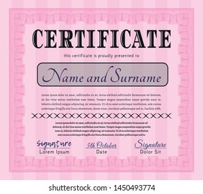 Pink Diploma. Vector illustration. Easy to print. Beauty design. 