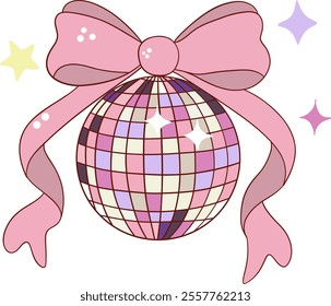 Pink Disco Ball with Bow Illustration