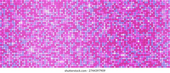 Pink disco sequin background with glitter effect, rose pattern texture for club party and iridescent disco ball, Sparkle mosaic bg in pink and purple colors, vector illustration.