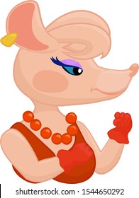 pink disgruntled angry rat or mouse symbol 2020 year in red and scarlet beads