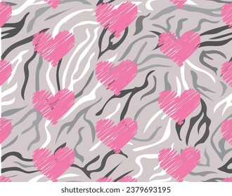 Pink distresses hearts over abstract background