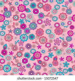 Pink Ditsy Flowers Seamless Vector Repeat Pattern Illustration