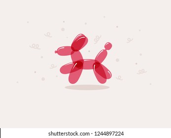 Pink dog balloon animal. Vector flat Illustration.